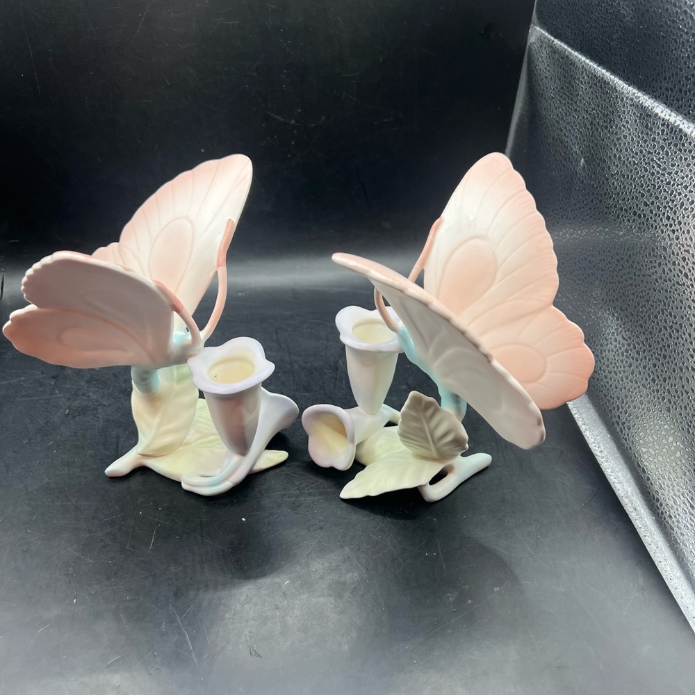 Fitz and Floyd Pink and Cream Butterfly Candle Holders